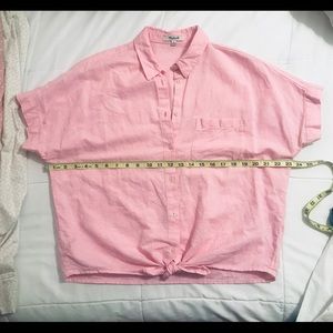Madewell cotton pink tie front blouse